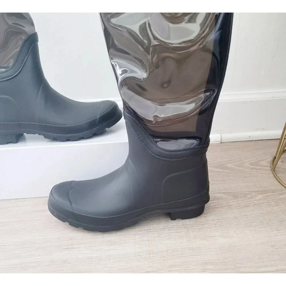 Hunter Fisherman Black Clear Buckle Rubber Tall Rain Outdoor Boots Shoes 7